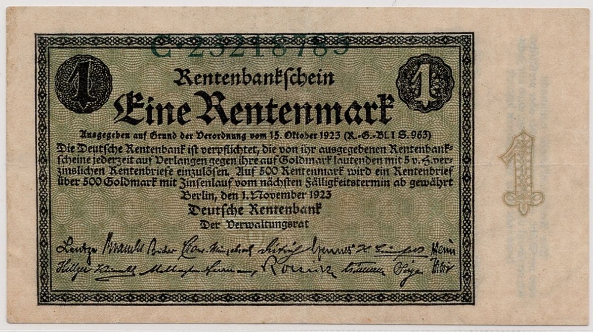 Tyskland, 1 rentenmark 1923