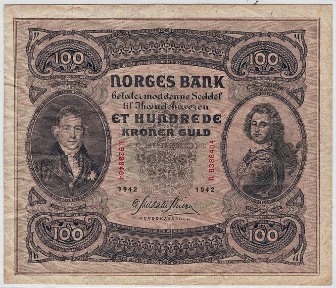 Hovedbilde 100 kroner 1942 B, kv. god 1