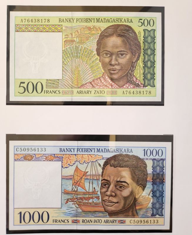 Madagaskar, 500-10 000 francs, de siste francsedlene
