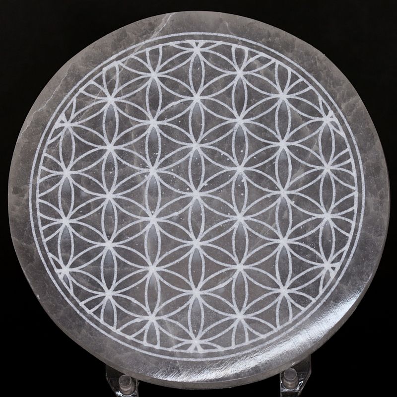 Selenitt, bordbrikke, mandala-dekorasjon, 10 cm