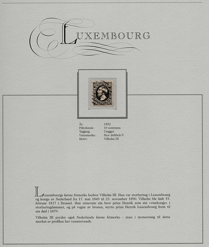 Luxembourg, 10 cent 1852, stemplet