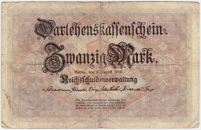 Hovedbilde Tyskland, 20 mark 1914, darlehenskassenschein