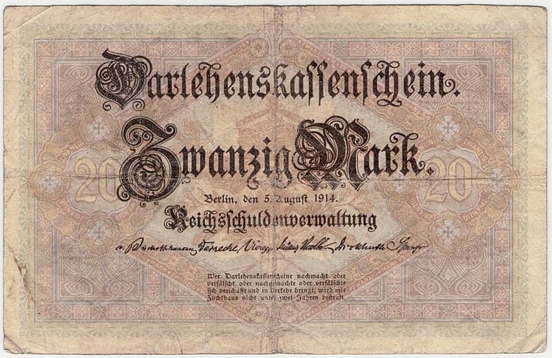 Tyskland, 20 mark 1914, darlehenskassenschein