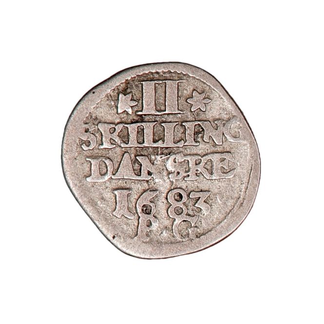 Hovedbilde Christian V, 2 skilling 1683, 6 oppå P