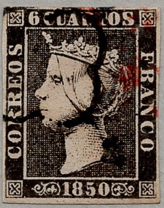 Hovedbilde Spania, 6 quartos 1850, stemplet