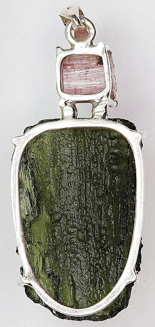 Hovedbilde Moldavitt-anheng med rosa turmalin (sterling sølv/925 Ag)