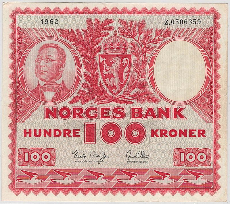 Erstatningsseddel, 100 kr 1962 Z, R!