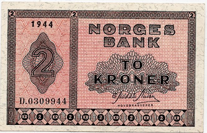 Hovedbilde 2 kroner 1944 D, kv. god 1