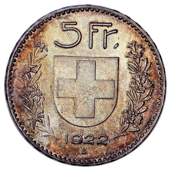 Hovedbilde Sveits, 5 francs 1922