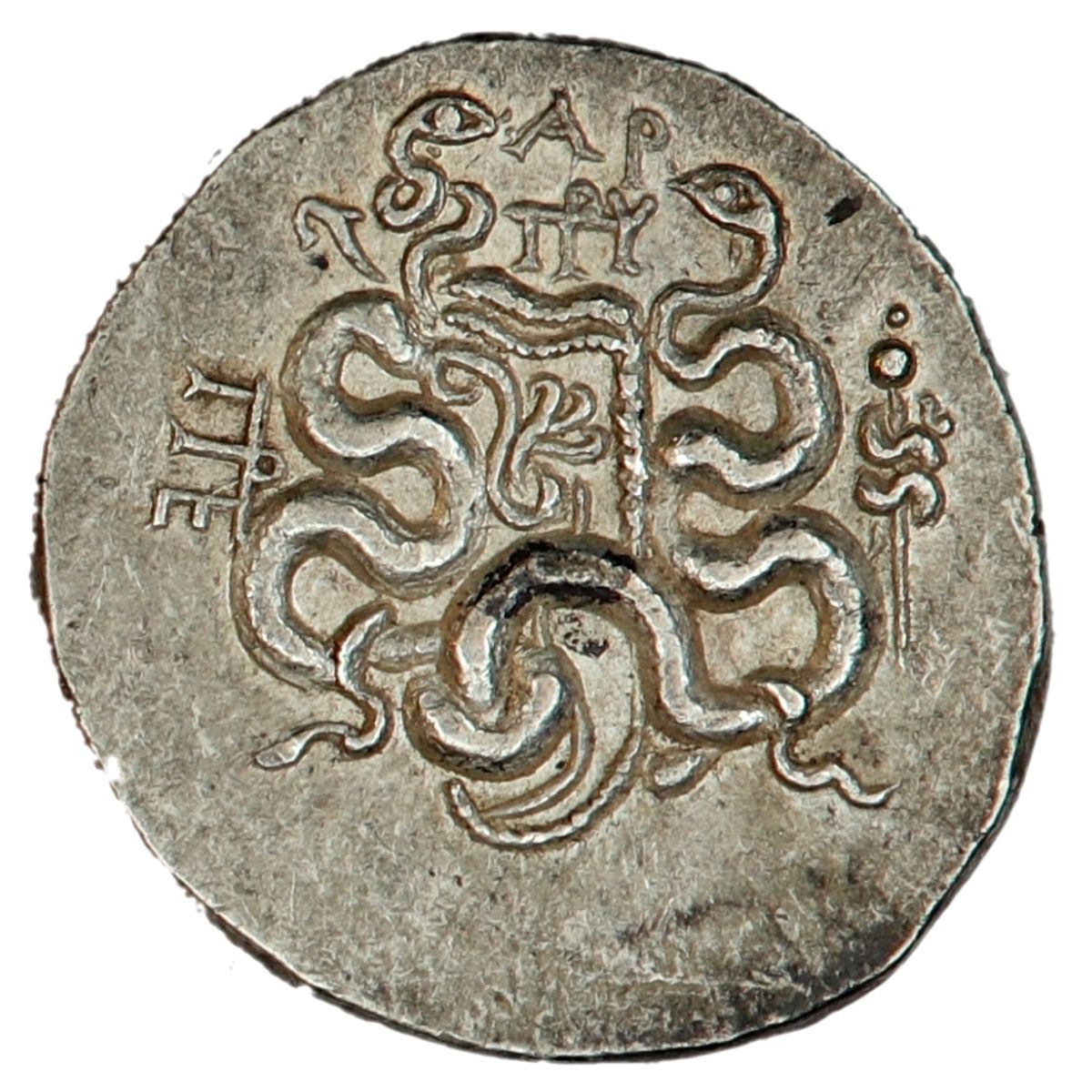 Pergamon, cistophor, slangekurv. 166-67 f.Kr.
