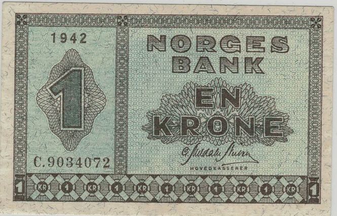 Hovedbilde 1 krone 1942, kv. god 1+