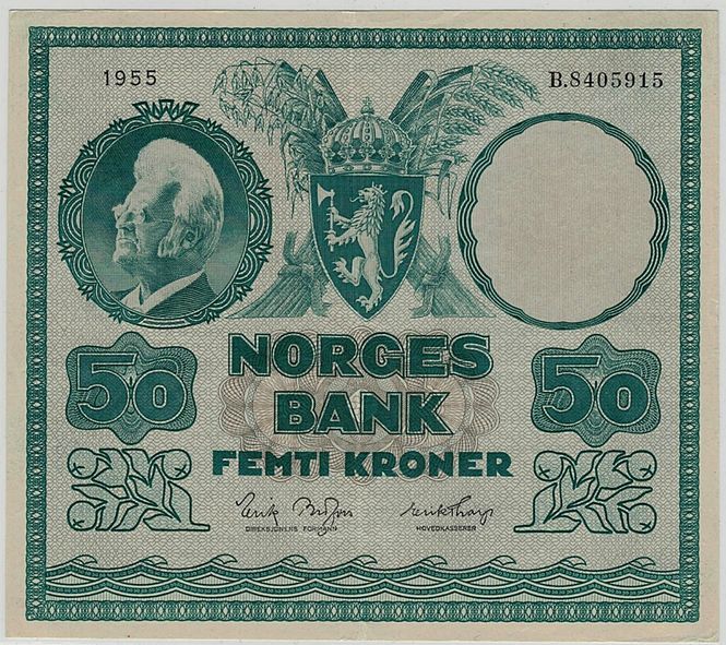 Hovedbilde 50 kroner 1955 B, kv. 1+/01