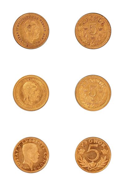 Hovedbilde Sverige, 3 x 5 kronor 1894-1920, 6,04 g netto gull