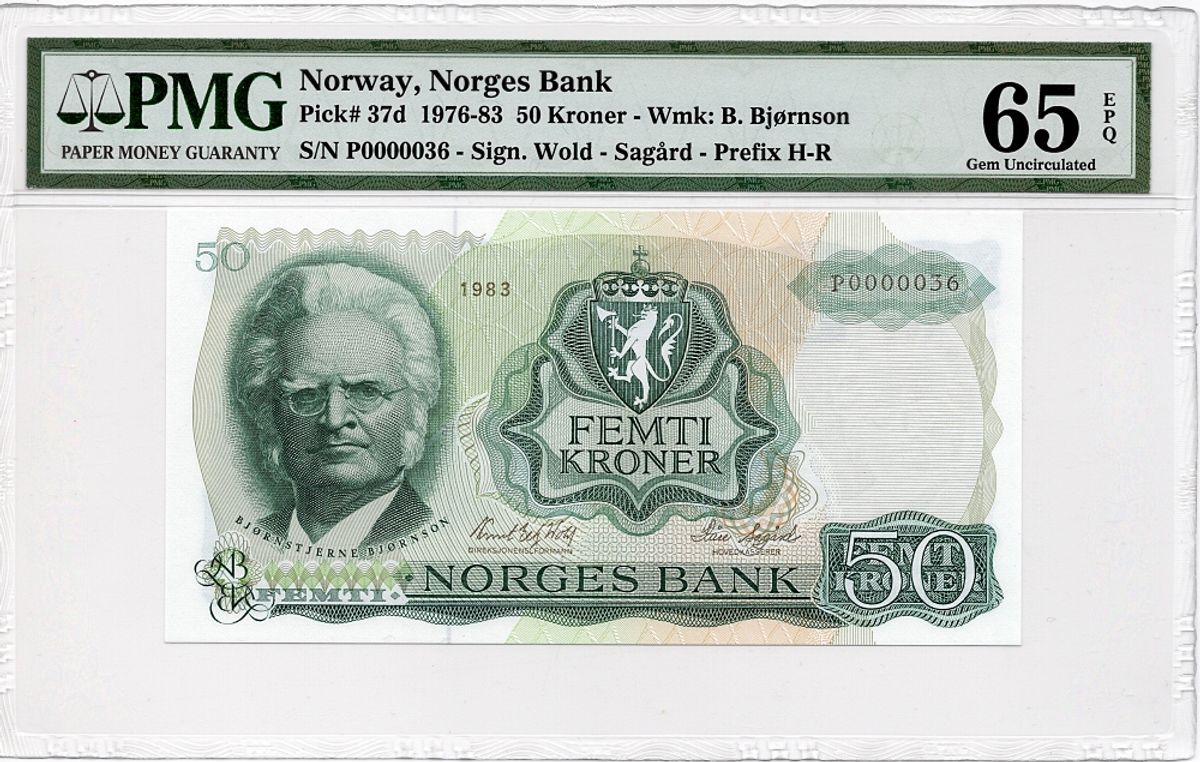 50 kroner 1983 P, PMG 65EPQ, lavt nummer