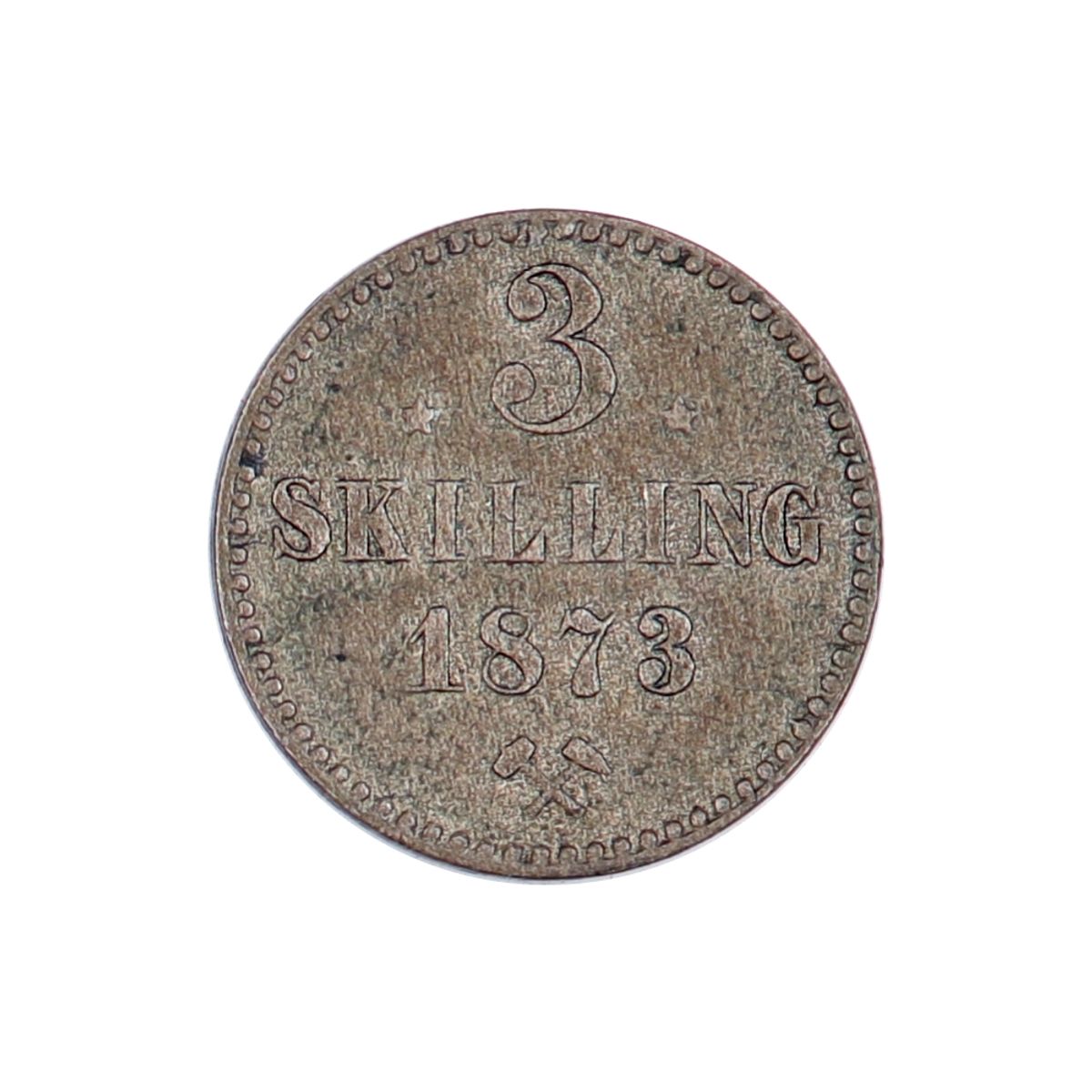 Oscar II, 3 skillling 1873, kv. 1/1+