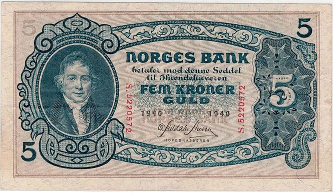 Hovedbilde 5 kroner 1940 S, kv 1/1+