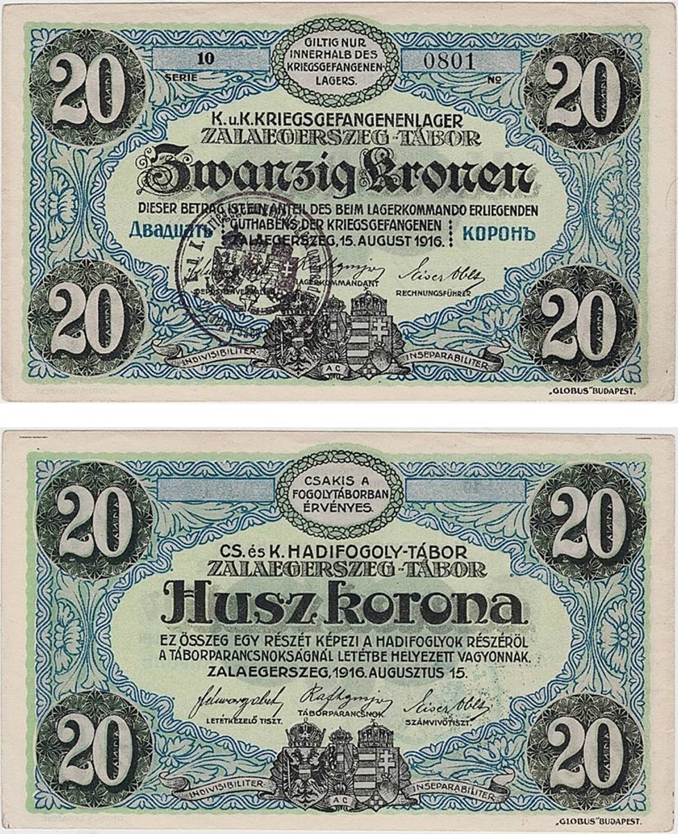 Krigsfangeleir, 10 heller-20 korona 1916, Zalaegerszeg-Tabor